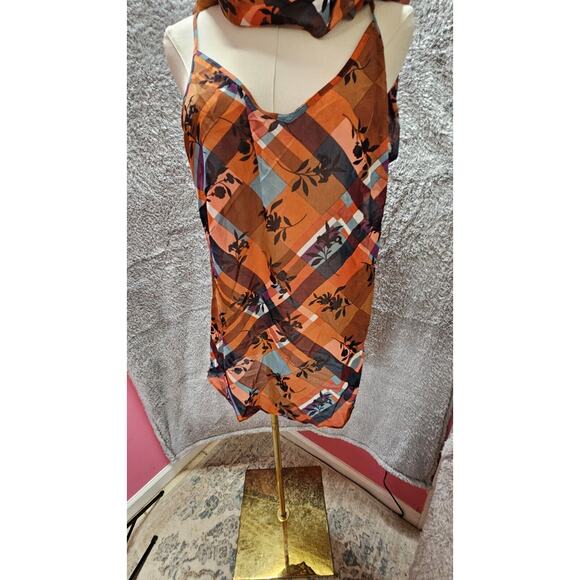Cabi 3773 Lattice Orange Blue Floral 2 In 1 Blouse Flowy Lightweight Top Small - Picture 4 of 6